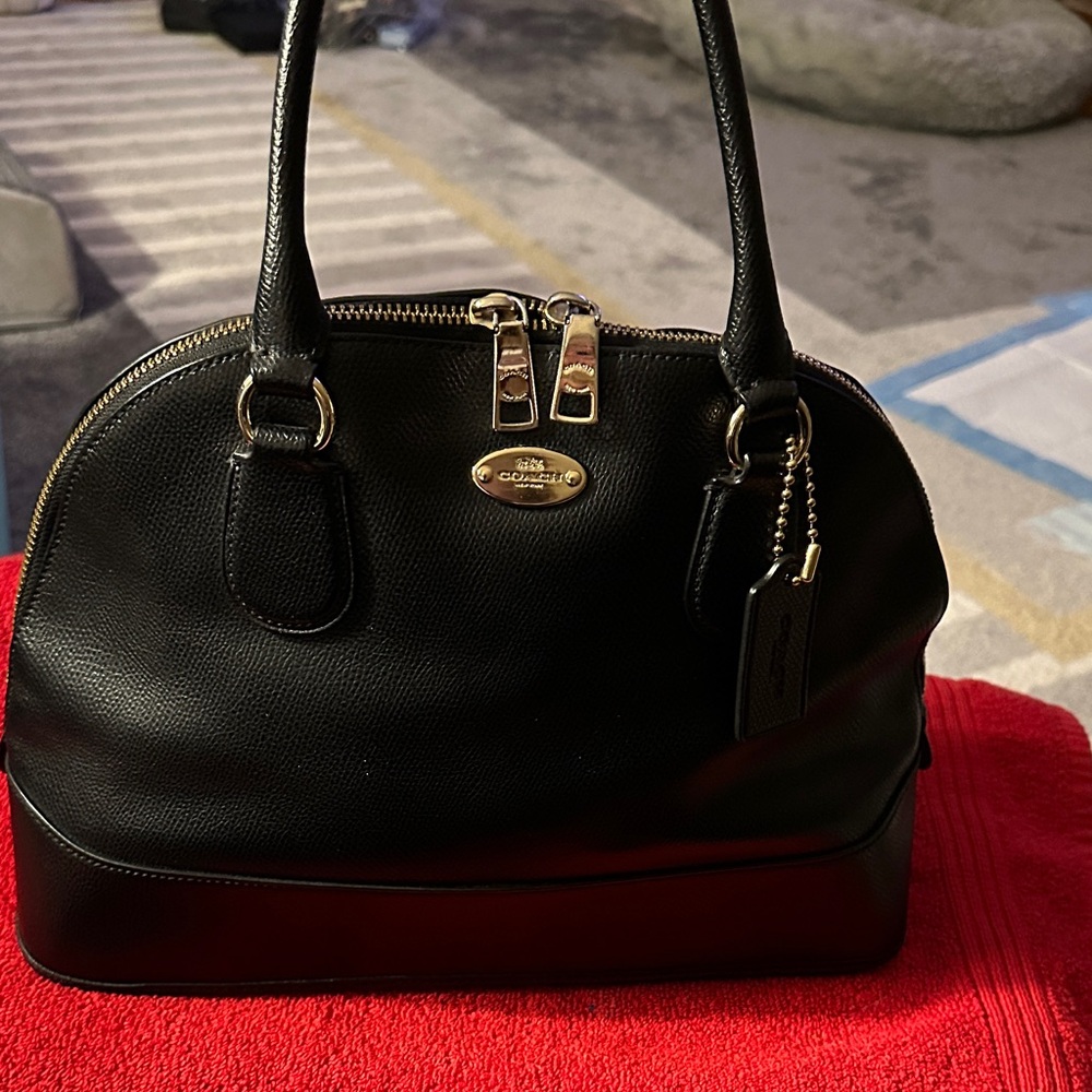 Coach Black Leather Satchel with Gold Accents
